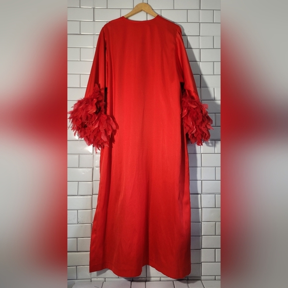 ODETTE BARSA Vintage Ladies Red Maxi Long Lounge Dress Caftan (Kaftan) Loose Fit - Picture 10 of 13